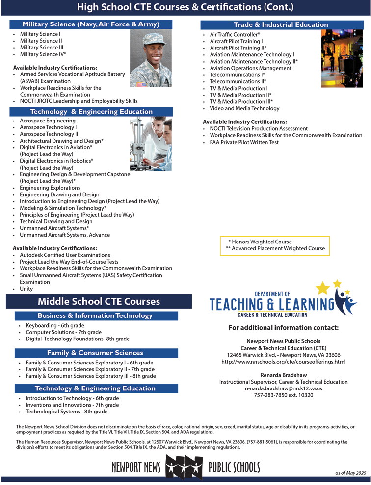 Page 2: Click image of CTE Course Offerings to download brochure.