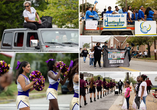 Photo collage of NNPS staff and students participating in community parade.